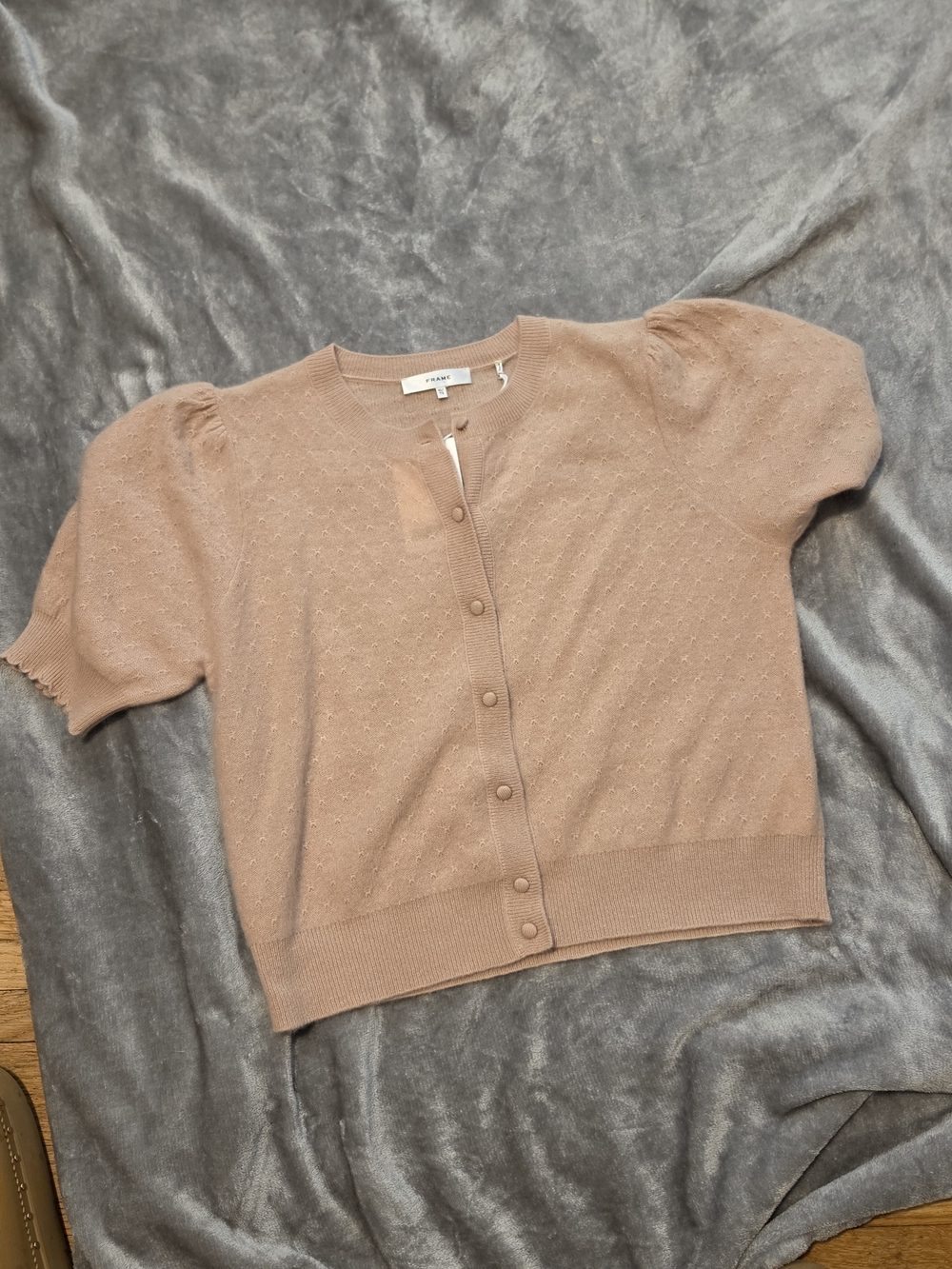 Frame Denim Blush Pink Short Sleeve Button Cardigan